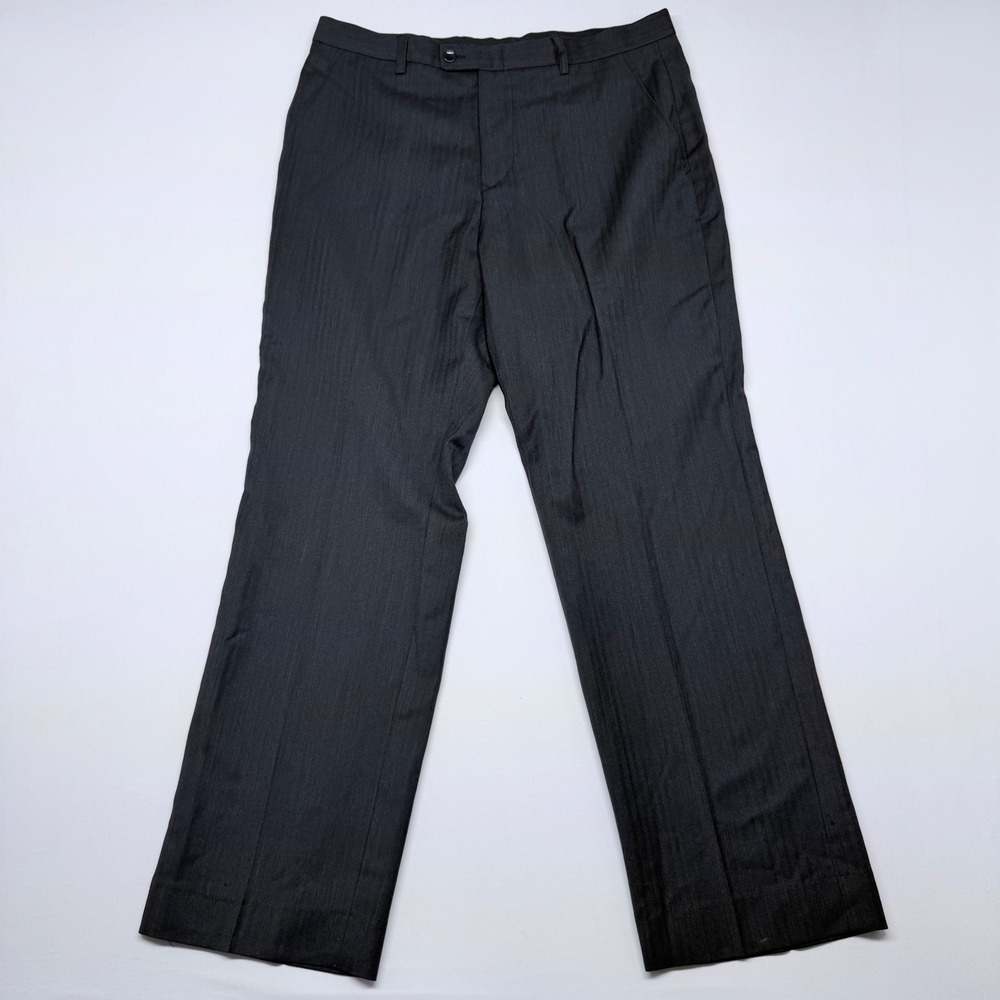 🔴 NWT Mens Dress Pants Charcoal Grey Herringbone Flat Front Classic Fit 34x30